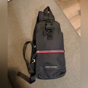 Tommy Hilfiger Black Belt Bag with Red Accent